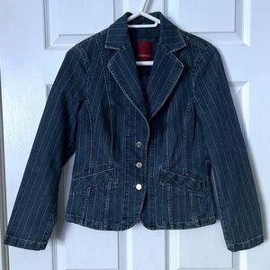 BIANCA • denim blazer blue jean jacket pinstripe fitted chic tailored silhouette